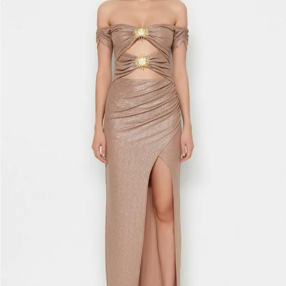 Elegant Off-Shoulder Gold Dress